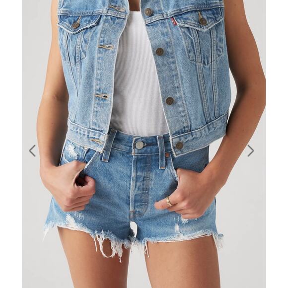 Levi's Premium 501 Original Fit High Rise Oxnard Athens Cut-Off Shorts Size 25 - Picture 2 of 11